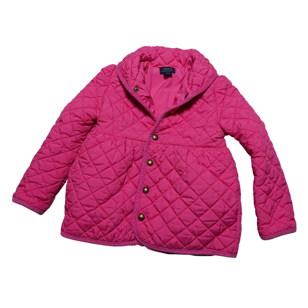 Polo Ralph Lauren Jacket Girls 6 Pink Quilted Insulated Snap Pockets Winter